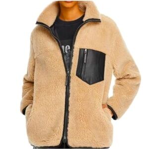 Anine Bing Teddy Jacket with Leather pocket and trim